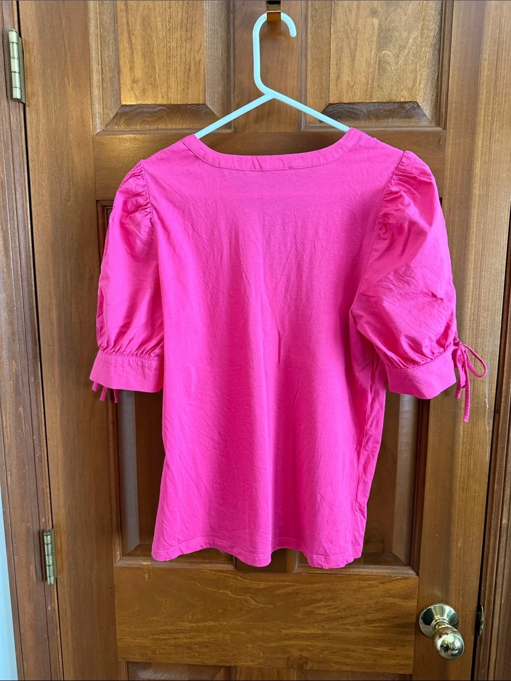LOFT Hot Pink Split V-Neck Tie-Sleeve Blouse